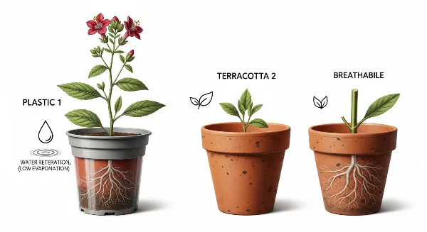 Comparaison entre pots en plastique, terre cuite et céramique pour plantes
