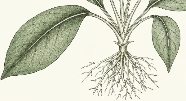 Racines d'une plante d'intérieur sortant du pot, indiquant un besoin de rempotage