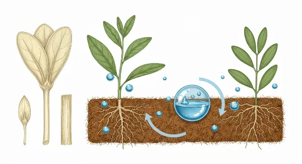 Racines de plantes saines dans un substrat de fibre de coco avec des éléments d'eau et d'air