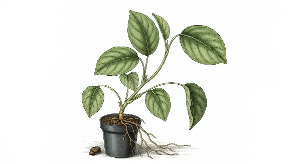 Plante d'intérieur flétrie dans un nouveau pot, symbolisant le stress post-rempotage