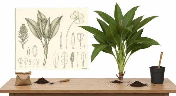 Matériel de jardinage et bâche de protection pour préparer le rempotage d'une grande plante