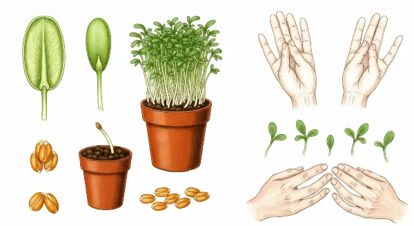 Graines de cresson germant dans du terreau pour tester sa qualité