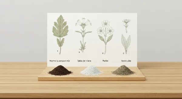 Ingrédients clés pour un terreau maison : compost, sable, perlite, vermiculite
