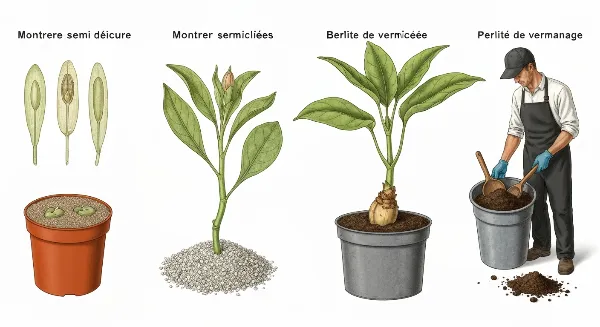 Semis et boutures utilisant un substrat enrichi en vermiculite et perlite