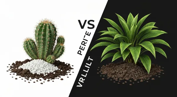 Comparaison visuelle entre perlite (drainage) et vermiculite (rétention d'eau) avec des plantes adaptées
